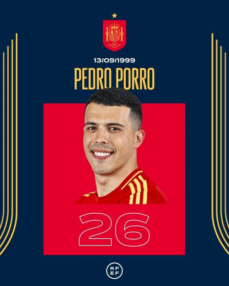 西(xī)班(bān)牙(yá)队祝(zhù)波罗26岁生日快乐，球员为国家队出战12场贡献2助